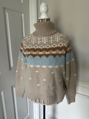 Bogner Samia 100% Cashmere Turtleneck Fair Isle Knit Sweater